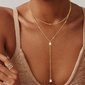 New! 18k Gold Plated Crystal Lariat Gold Necklace